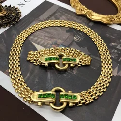 Luxury rhinestone studded horseshoe buckle geometric modeling bracelet clavicle chain senior sense design metal wide chain women