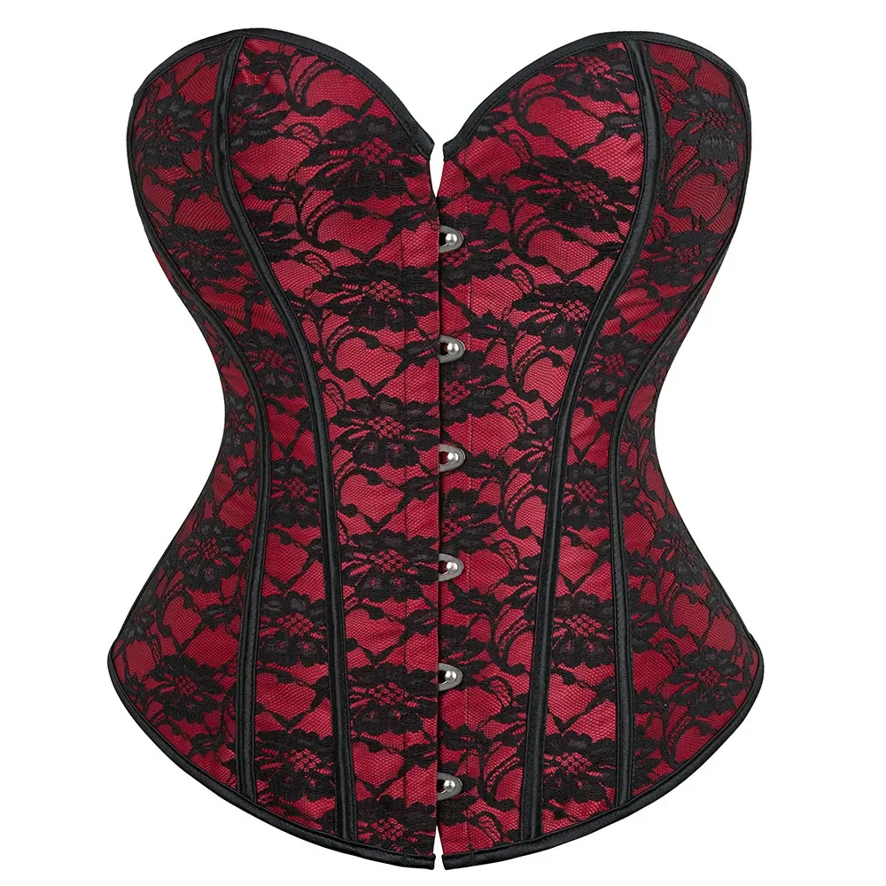 Corset Top Bustier Overbust Lingerie Ruffled Lace Plus Size Brocade Women Sexy Vintage Halloween Costume Red Black Purple Pink