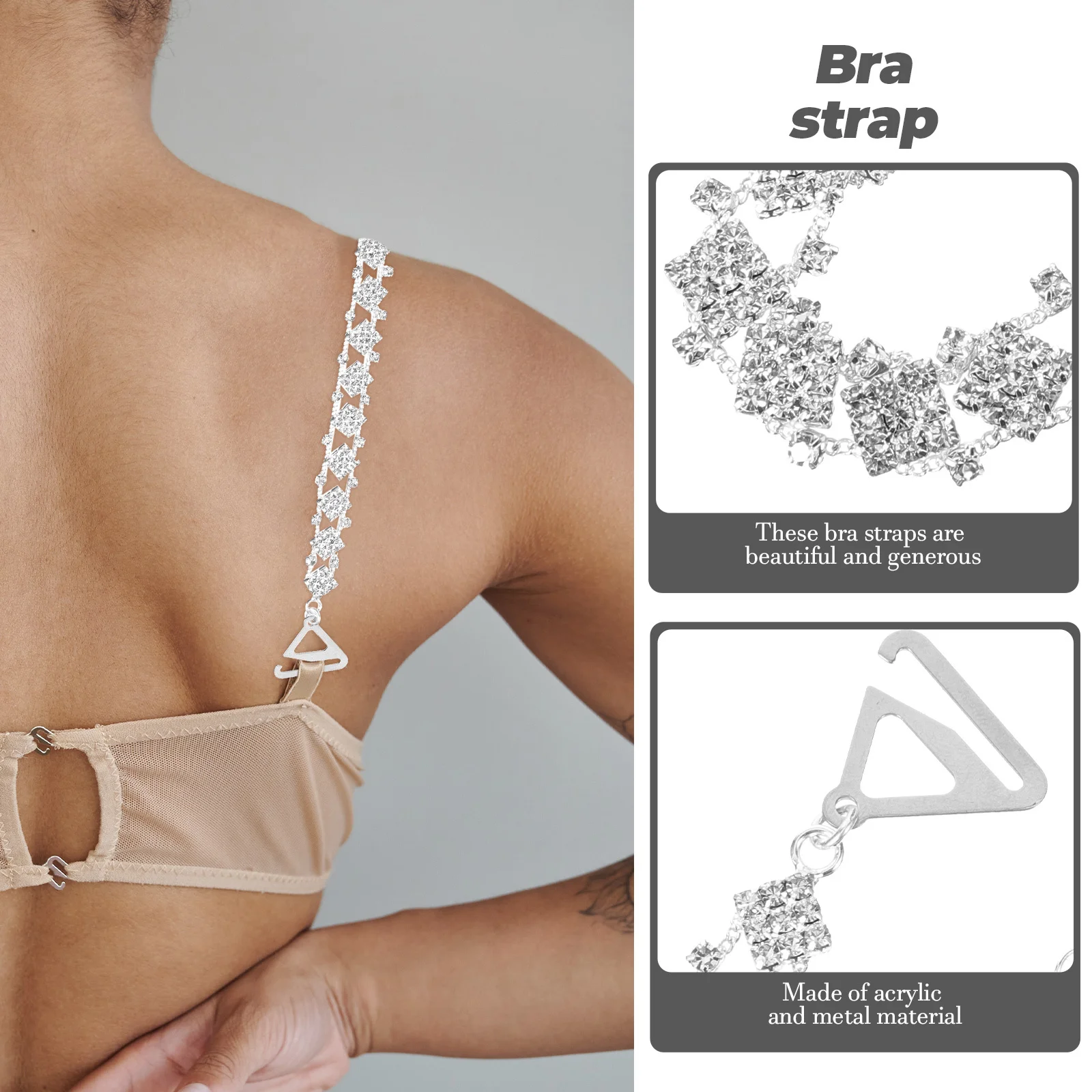 

2pcs Straps Decorative Rhinestone Metal Acrylic Women Fashion Wedding Party Beach Dress Accessories Bra Chains For Women Straps