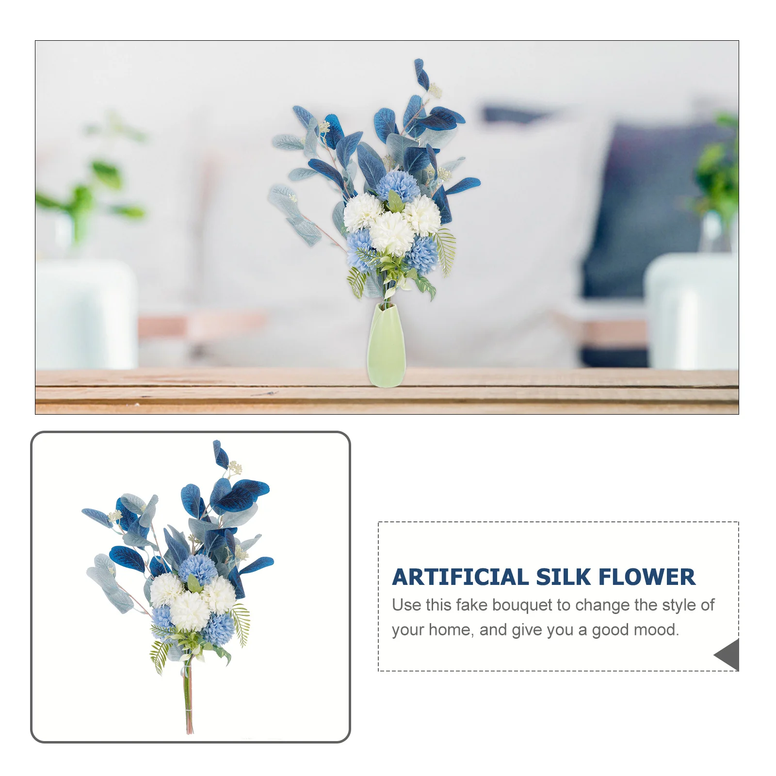 

Simulated Eucalyptus Chrysanthemum Bouquet Artificial Flower Wedding Home Decoration Fake Silk Flowers Bulk Centerpieces Party