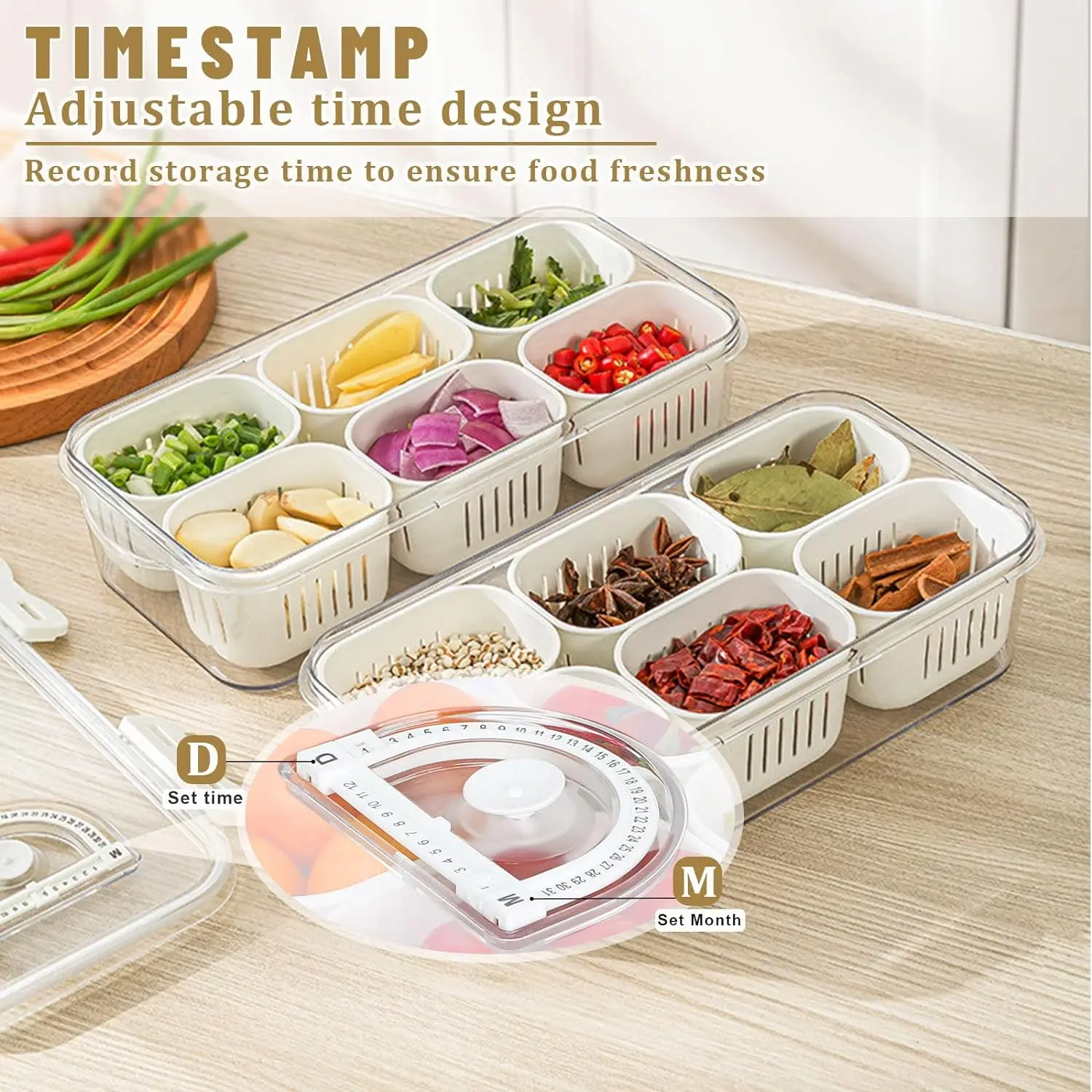 1PCS divider tray with lid, fruit storage container for refrigerator, snack box, portable food storage container with 6 compartm