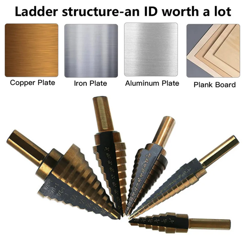 Inch Aluminum Box Step Drill 6pcs Center Punch Set Pagoda Straight Groove High Speed Steel Bit Reamer