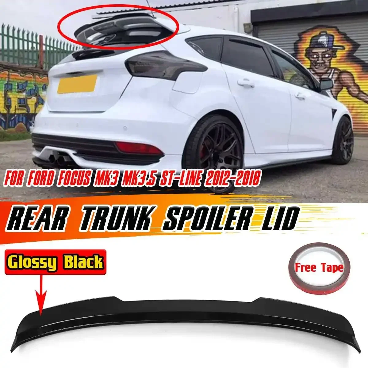 MK3.5 Car Rear Trunk Extension Lip For Ford Focus MK3 MK3.5 ST-LINE 2012-2018 Car Rear Trunk Boot Lip Spoiler Wing Lip Body Kit