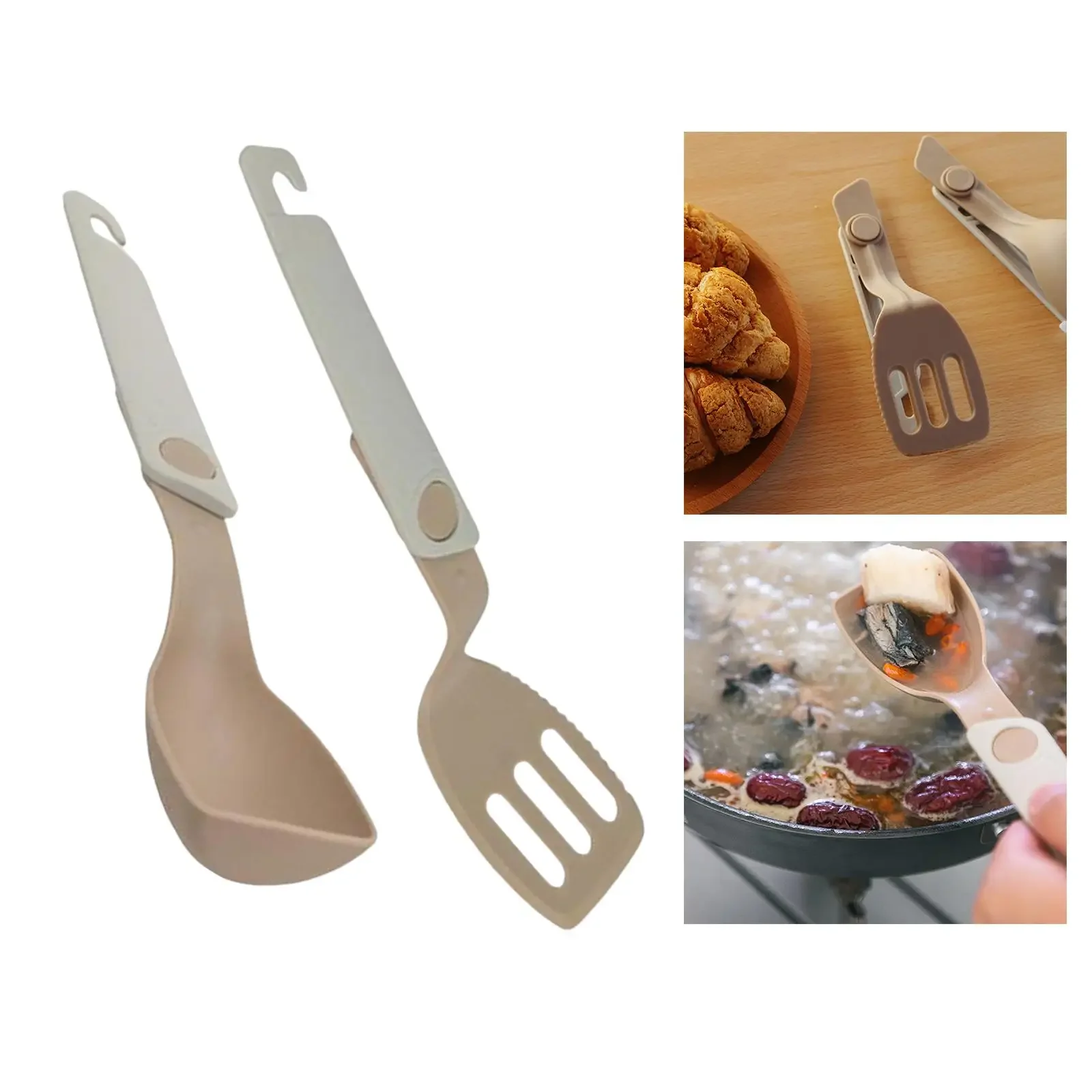

Folding Kitchen Utensils Cookware Gadgets 2Pcs Camping Cooking Spoon Shovel Deep Soup Ladle Slotted Spatula for Hiking BBQ Camp