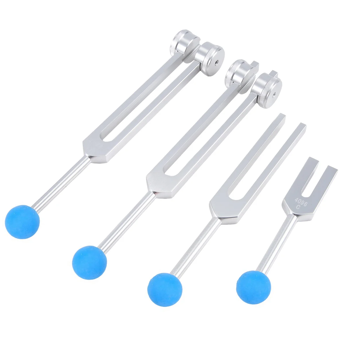 4Pcs Tuning Fork Set(128Hz, 136.1Hz, 528Hz, 4096Hz), for Healing Chakra,Sound Therapy,Reliever Stress,Silver