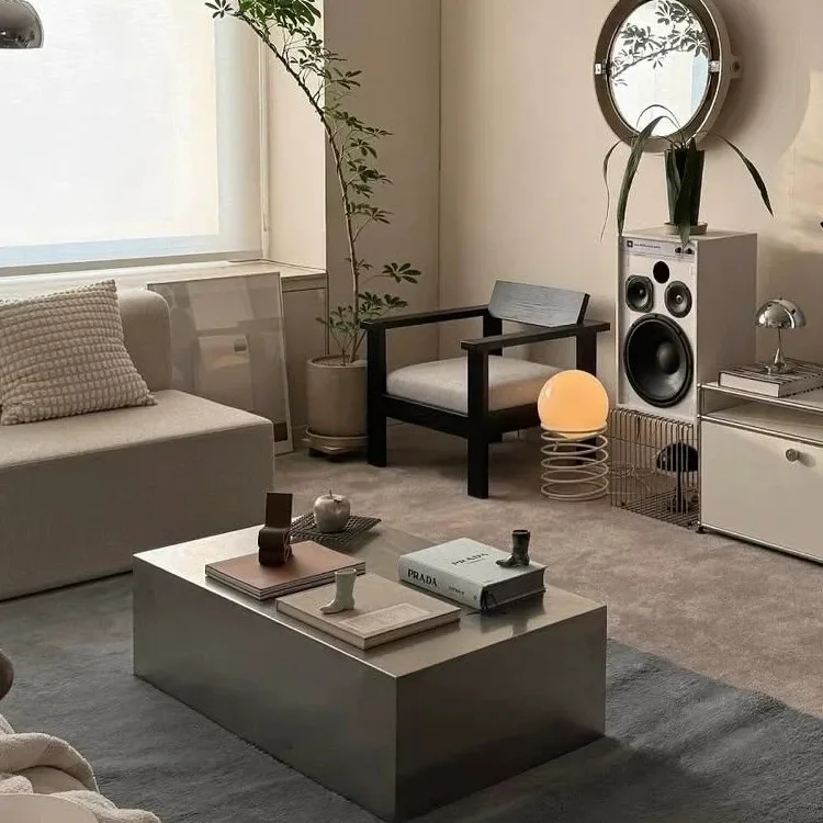 Bauhaus Italian 304 stainless steel coffee table small apartment living room light luxury modern Internet celebrity brushed matt