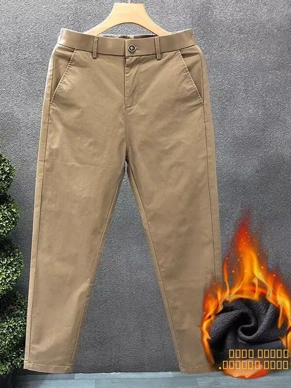 

Утепленные мужские повседневные брюки из хлопка прямого кроя на резинке, большие размеры, для осени и зимы