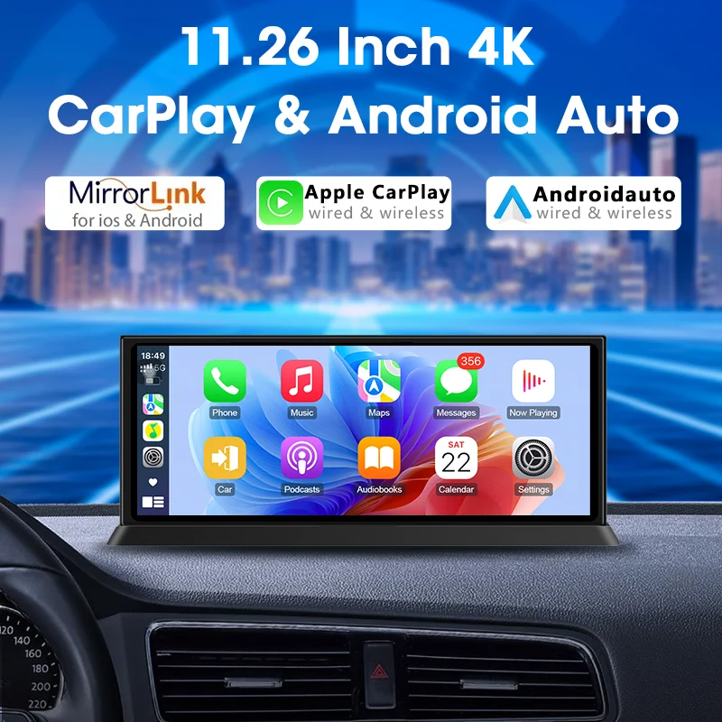 10.26/11.26'' Portable Wireless Carplay Screen Car Radio Multimedia Player Android Auto IPS Screen Automotive Intelligent System