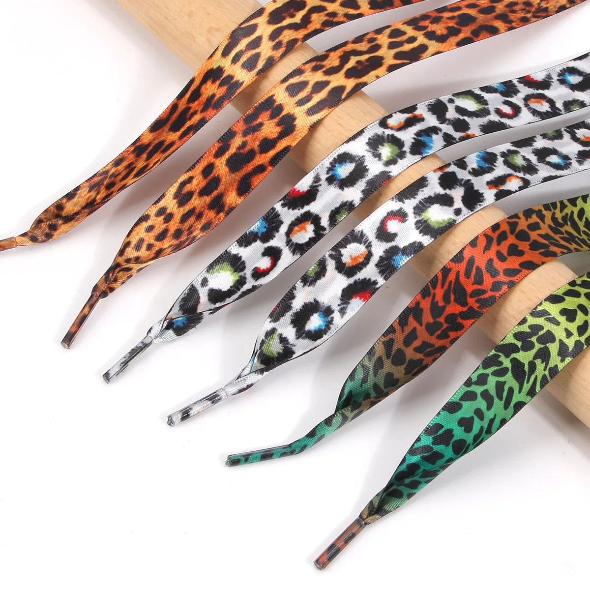 Vintage Leopard Pattern Flat Satin Shoelaces 2cm Wide Ribbon Shoe Strings Fashion Decorative Laces for Casual Sneakers Canvas ﻿