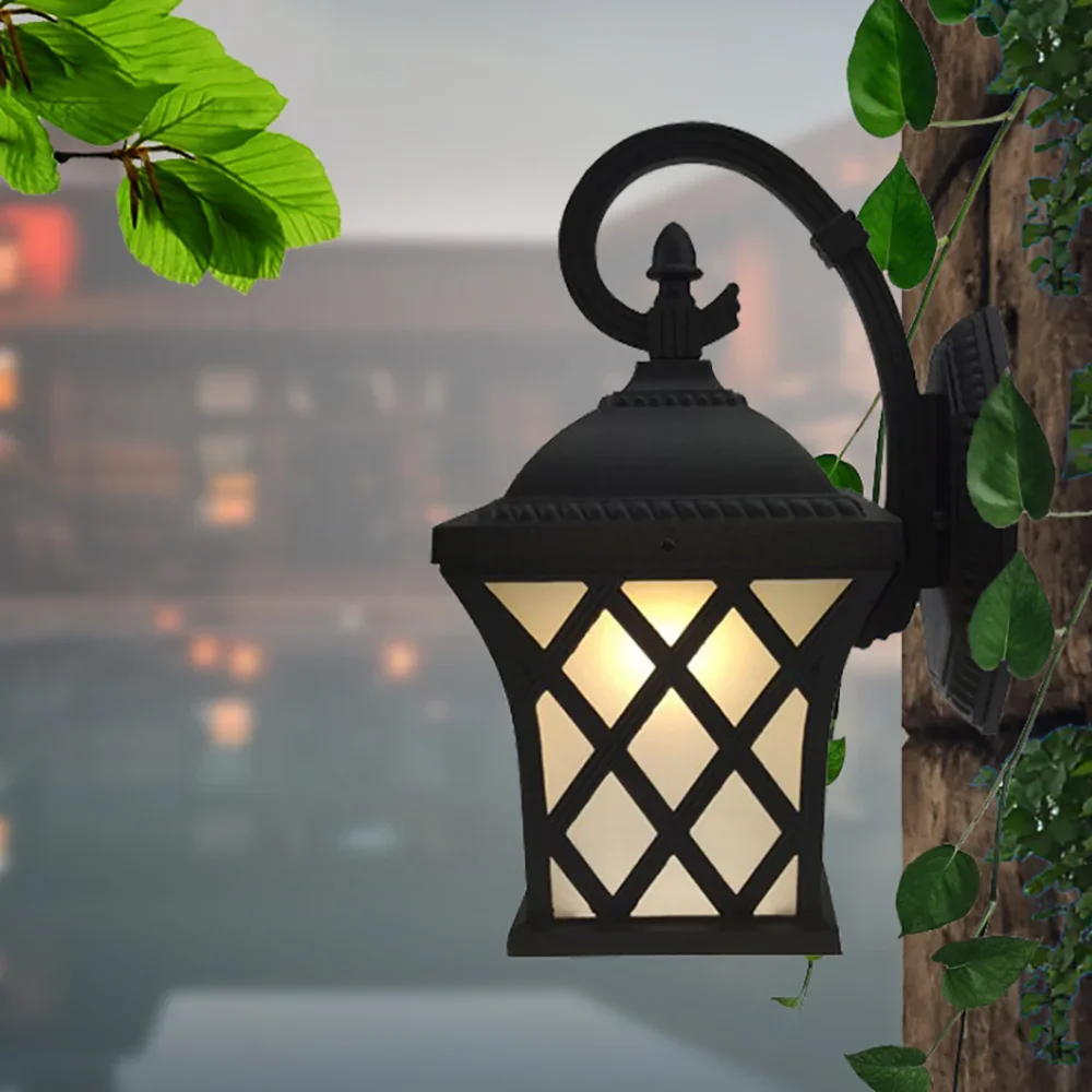 2024 perlengkapan lampu dinding luar ruangan lampu teras Vintage tempat lilin Retro hitam + kaca untuk pencahayaan eksterior taman lorong balkon Villa