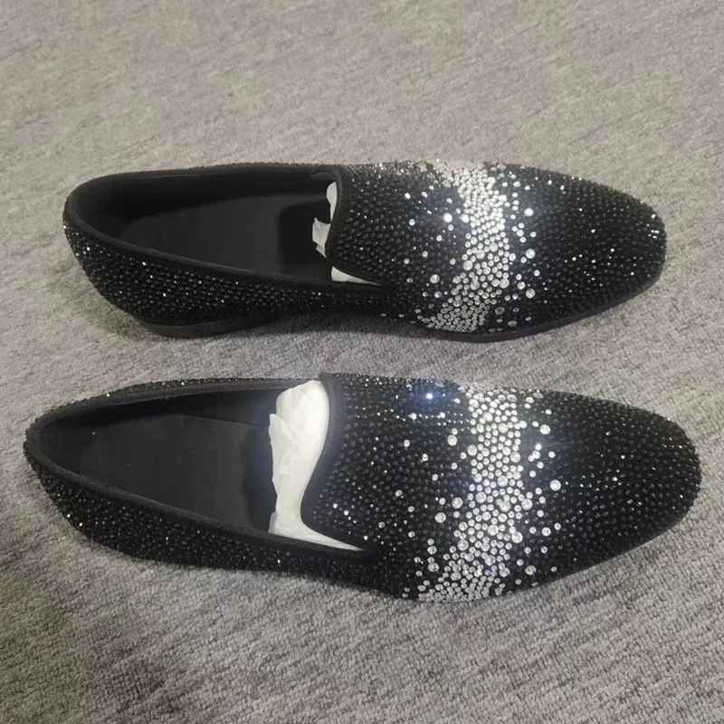 New Stylish Shining Rhinestone Loafers For Men Fashion Suede Shoes Man Dress Shoes Luxury Slip On Party And Wedding Shoes