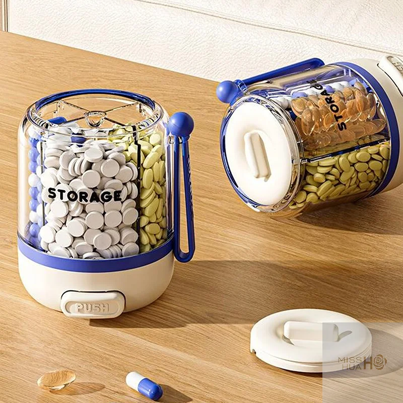 YY صندوق حبوب مستدير 4-مقصورة علبة حبوب منع الحمل توزيع المخدرات صندوق دواء يومي صغير محمول منظم حافظة تخزين اللوحي