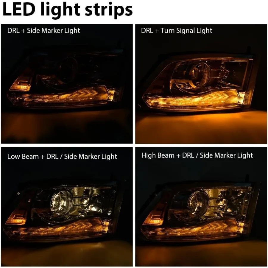 مجموعة مصابيح أمامية على شكل لوح LED مع لمبات متوافقة مع 2013-2018 دودج رام 1500 2500 3500 بيك اب 1 زوج عدسة شفافة