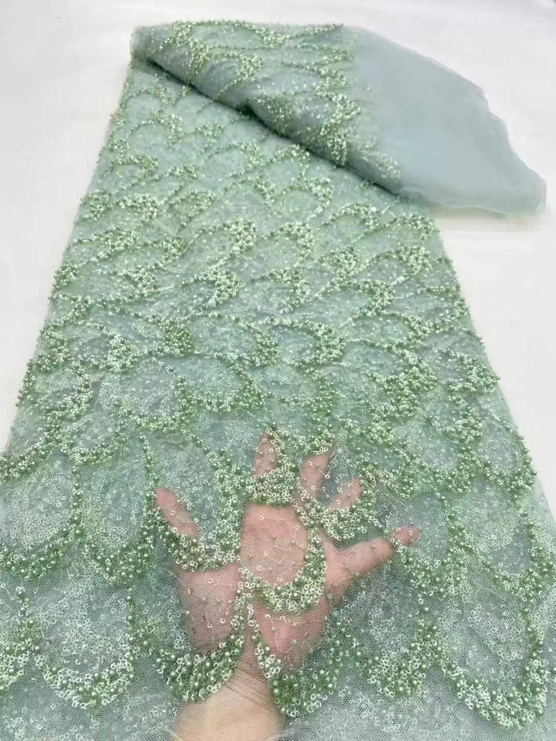 Tessuto di pizzo tulle con paillettes africano Nigeria di alta qualità 2025 perline guipure ricamate per abito da cerimonia nuziale