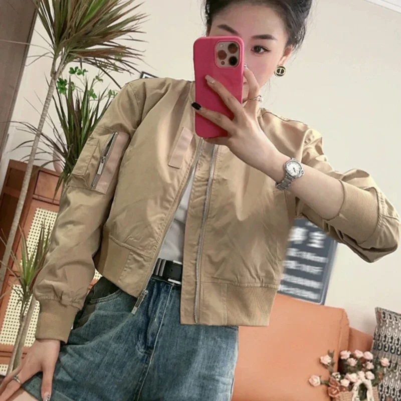 Baseball Aviator Coat Woman Splicing Spring Autumn Bomber Jacket for Women Vintage Fashion High Quality New in Odzież wierzchnia Tanie