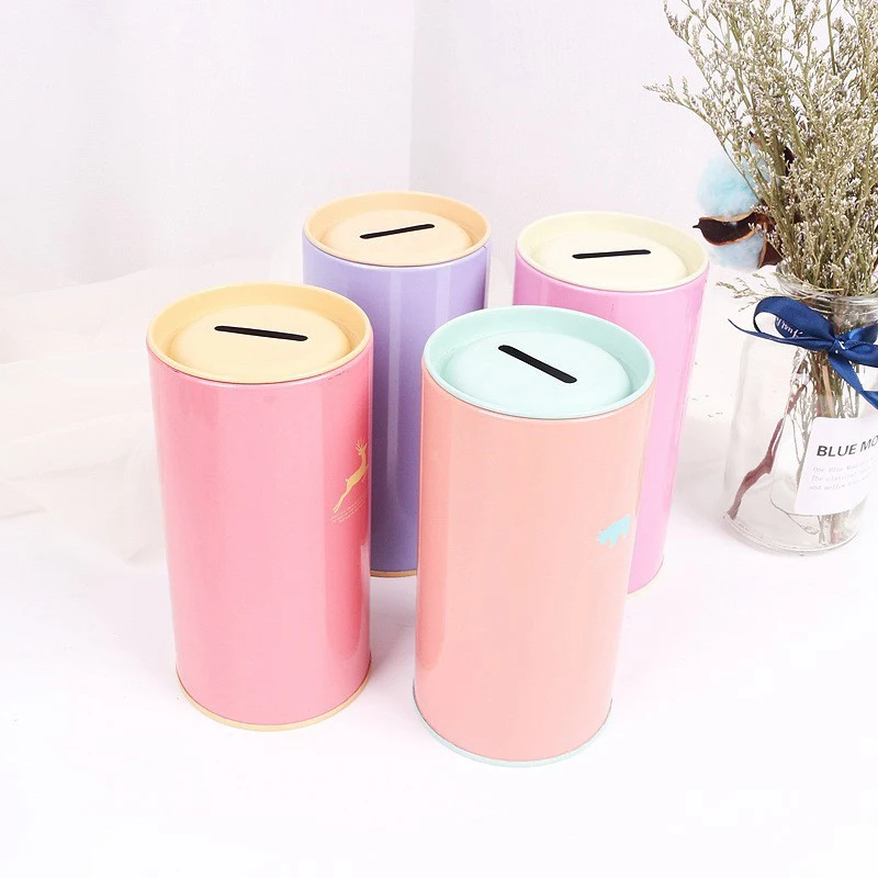 1 قطعة صفيح جولة الحيوان حصالة على شكل حيوان اللون أصبع البنك المعادن عملة صندوق ديكور المنزل حصالة