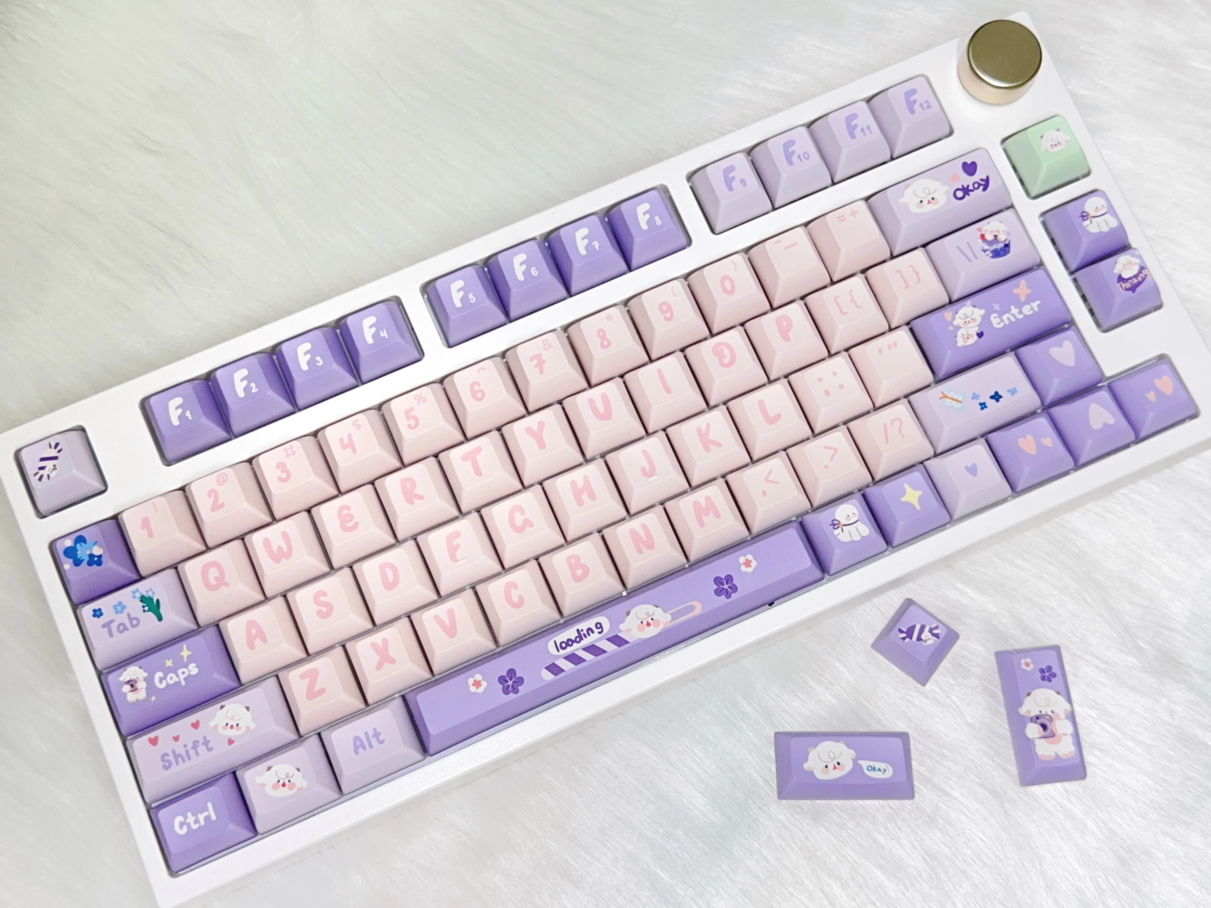 

Spring baa kca five-sided hot sublimation 139-key pbt pink purple lamb keycap, baa baa rabbit teeth