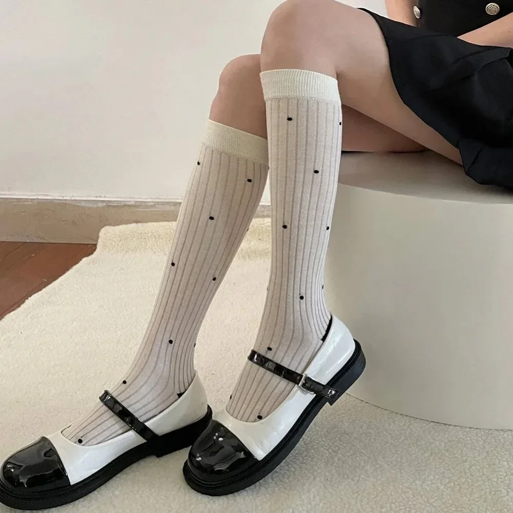 Japanese Style Polka Dot Cotton Long Socks Stockings Sweet Girls Knee Socks JK Lolita Kawaii Cute Thigh High Socks Stockings