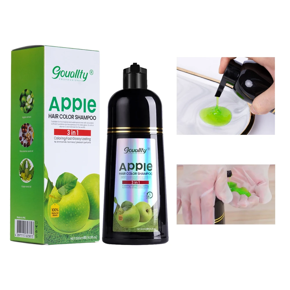 Gouallty Green Formula Black Hair Dye Shampoo Organic Easy Use 5 mins Fast Result Apple Hair Color For Cover Gray White Hair