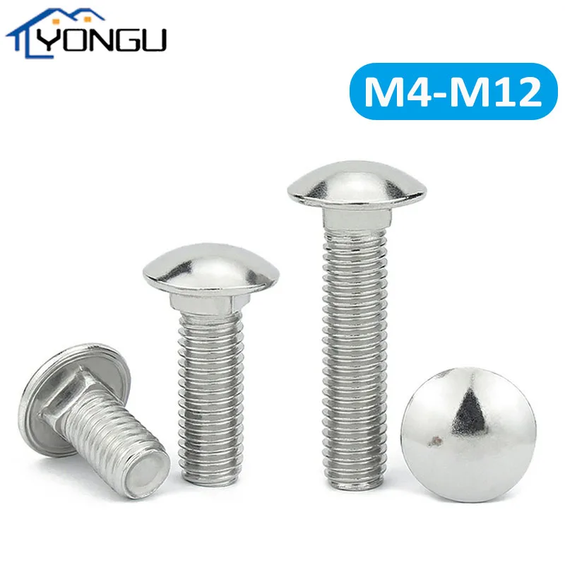 GB12 DIN603 Carriage Bolts 304 Stainless Steel Truss Round Head Square Neck Bolts Cup Head Coach Screws M4 M5 M6 M8 M10 M12