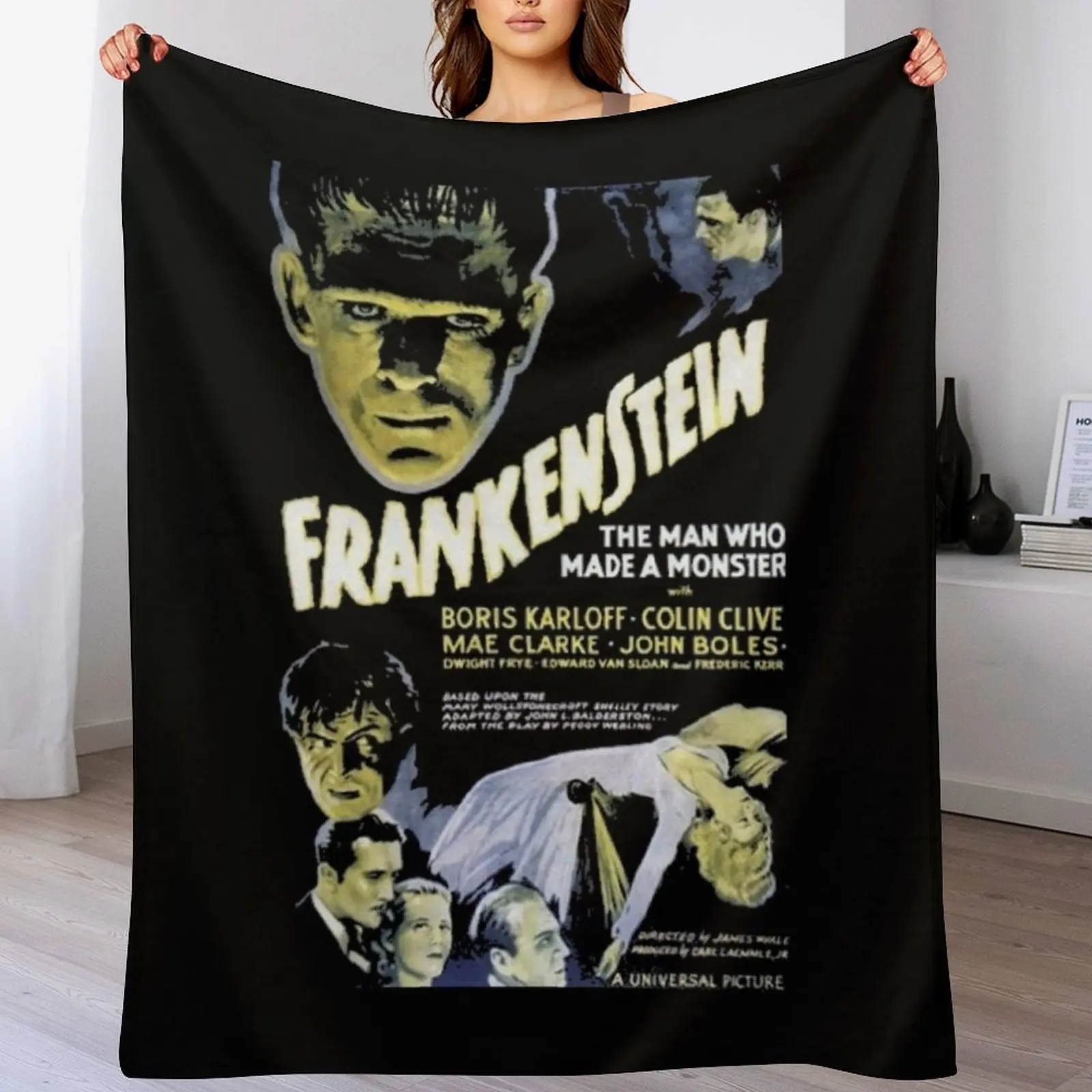 

Frankenstein Vintage Horror Movie Poster Scary Halloween Monster Throw Blanket Easy Care Comfortable Blanket for Couch