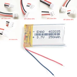 3.7V 250mAh 402035 + JST 3pin wtyk litowo-polimerowa Lipo akumulator do zestawu słuchawkowego z Xiao mi Bluetooth MP3 GPS