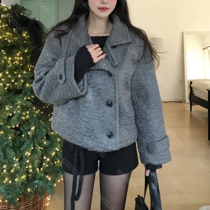 Y2K Korean style versatile autumn and winter women's coat High Street Harajuku Vintage loose high-neck button-down women's coat