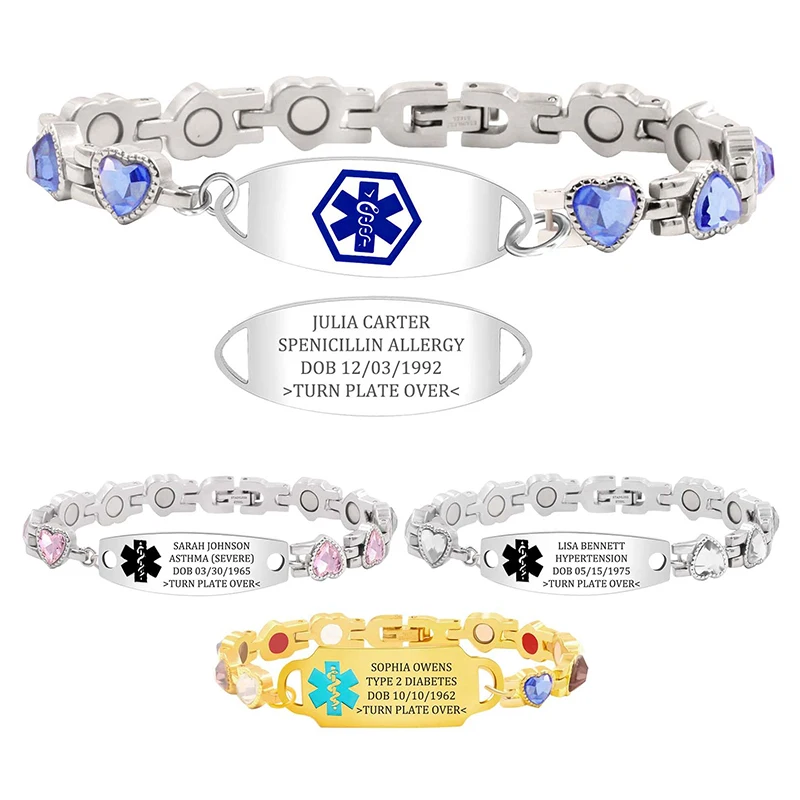 

Custom Medical Alert Bracelets for Women Personalized Medical ID Bracelets Custom Engraved Emergency Bracelet ID Wristband