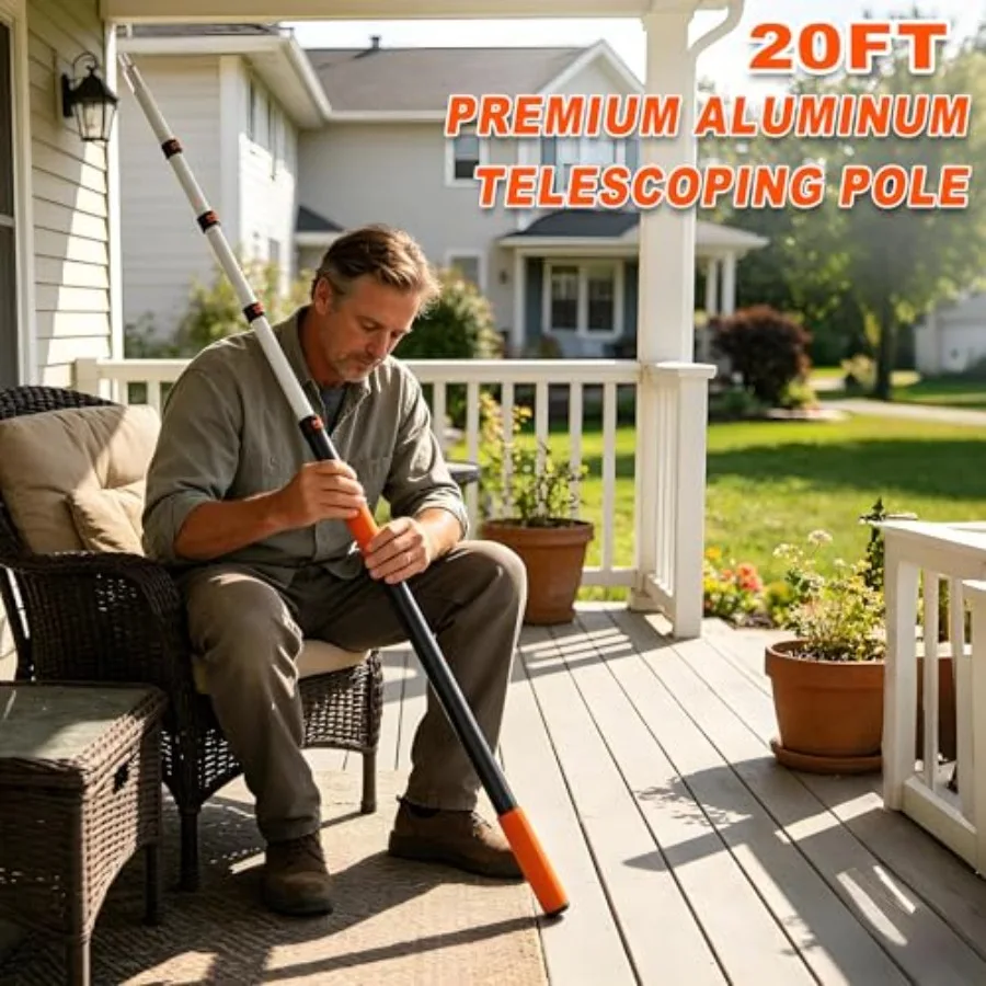 Buyplus 26ft Reach, 5 to 20ft Telescoping Pole, Paint Roller Extension Pole, Multi-Purpose Extendable Pole, Lightweight Sturdy