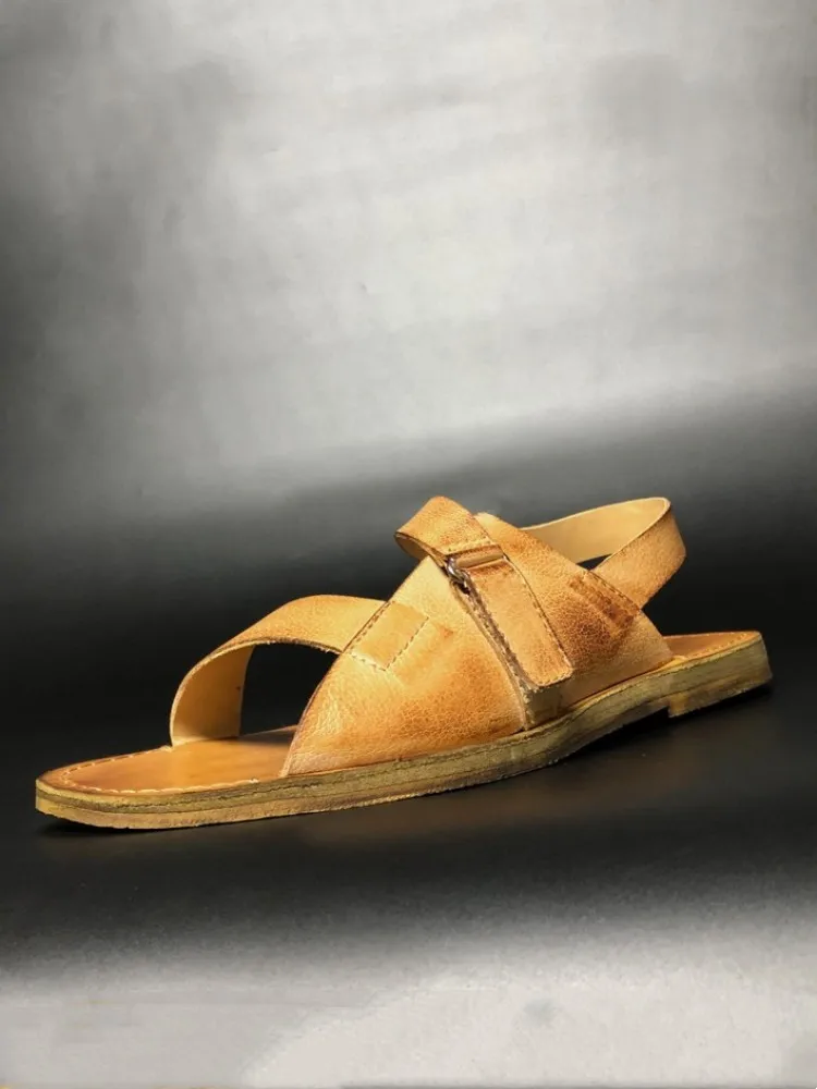 Mens Cowhide Genuine Leather Vintage Genuine Leather Roman Sandals Hook Loop Casual Shoes New Summer Designer Beach Sandals