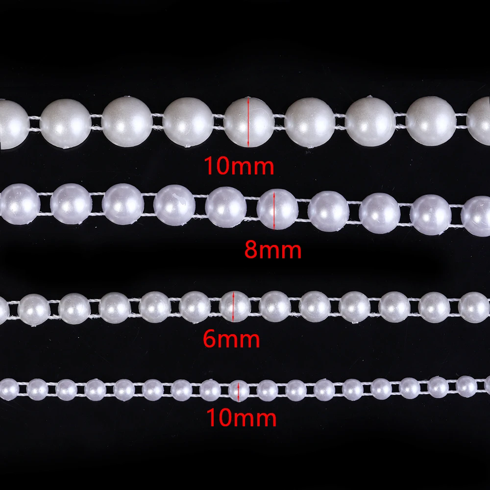 5yards/roll ABS Imitation Pearl Half Round Pearls Chain 4-10mm Cotton Thread Beads Chain For Wedding Party Christmas Decoration