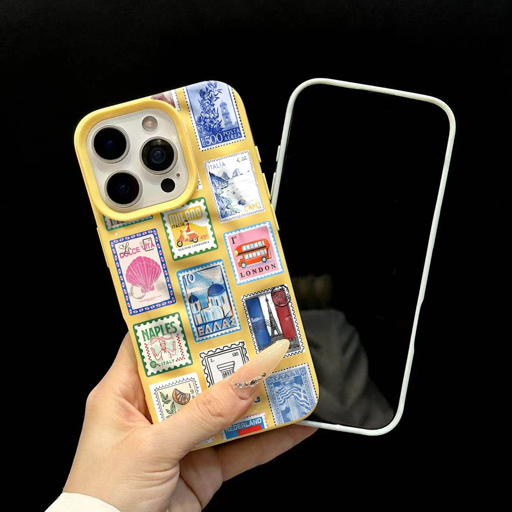 Reisestempel Kreatives Modisches Handyhülle für iPhone 17 16 15 14 13 12 11 Pro Max 14 Plus 17Air Falten-Wellen Weiche Silikonhülle – Detail 6