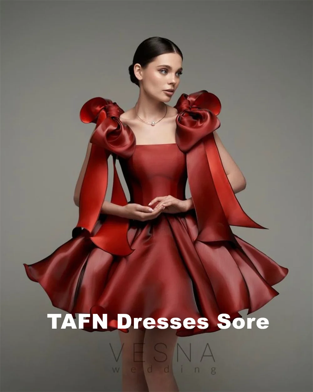 TAFN-Mini vestido de baile rojo con Tirantes ajustables, vestido de fiesta de graduación plisado, línea A, drapeado por encima de la rodilla, vestidos de noche hechos a medida con cordones