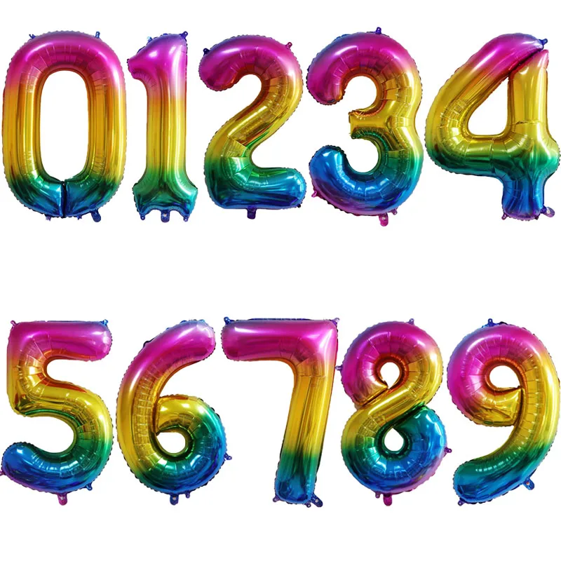 40-calowe nowe balony z tęczowymi cyframi 1 2 3 4 5 6 7 8 Balon foliowy Dekoracje urodzinowe Figurki Globos Baby Shower Udekoruj — zdjęcie 3