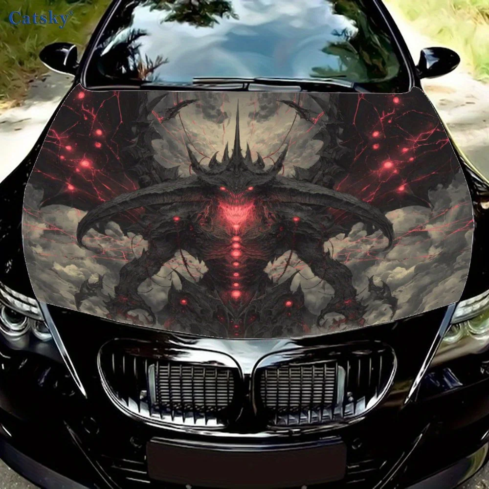 

Dark Mecha Demon Print car hood stickers, waterproof self-adhesive, scratch resistant, easy to stick, durable car PVC stickers,