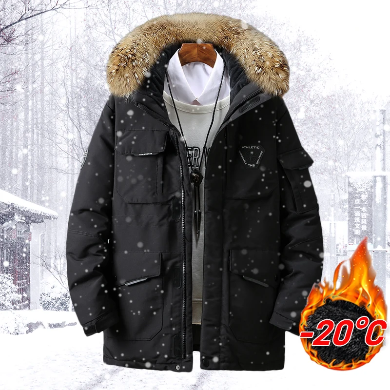 2022 Winter Warme Herren Parka Mantel Verdicken Pelz Kragen Mit Kapuze Männer Jacke Casual Langarm-Zipper Outdoor-bekleidung Männlichen Jacken