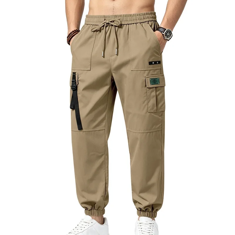 Men Fall Winter Twill Multi‑Pocket Cargo Pants American Loose High Street Trendy Drawstring Joggers Casual Street Long Trousers