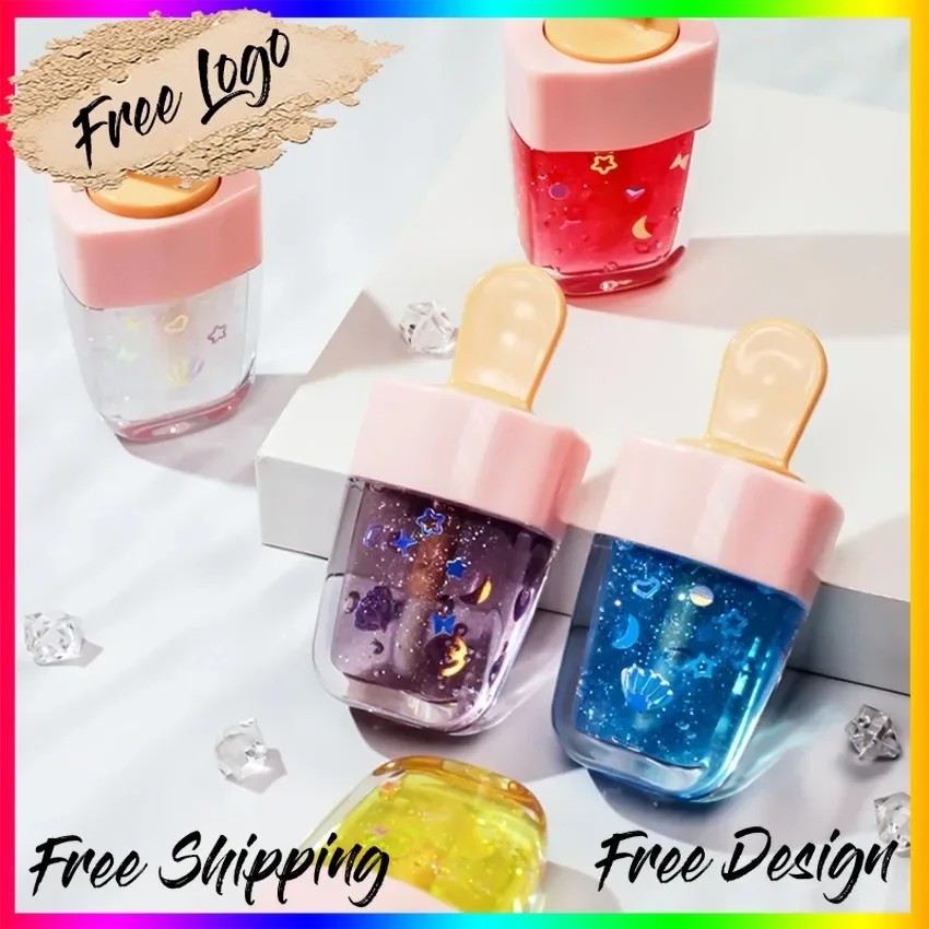 

Custom 5colors Ice-creamed Shaped Lipgloss Transparent Long Lasting Nourish Moisturizing Sexy Lip Tint Private Label Bulk Makeup