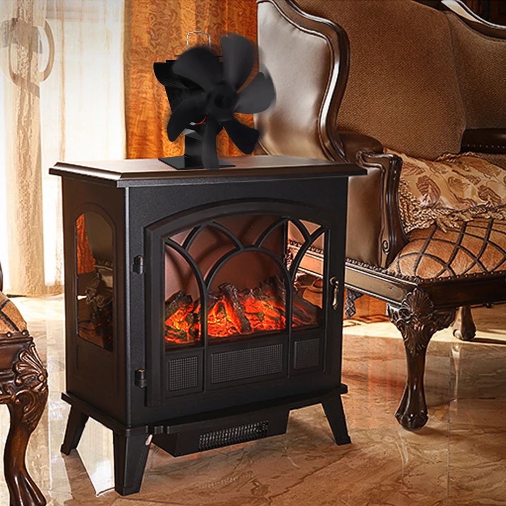 Heat Powered Stove Fan Low Noise 6 Blade Log Wood Burner Fan Mini Fireplace Fan for Wood Burning Stove Home Indoor Winter Warmer