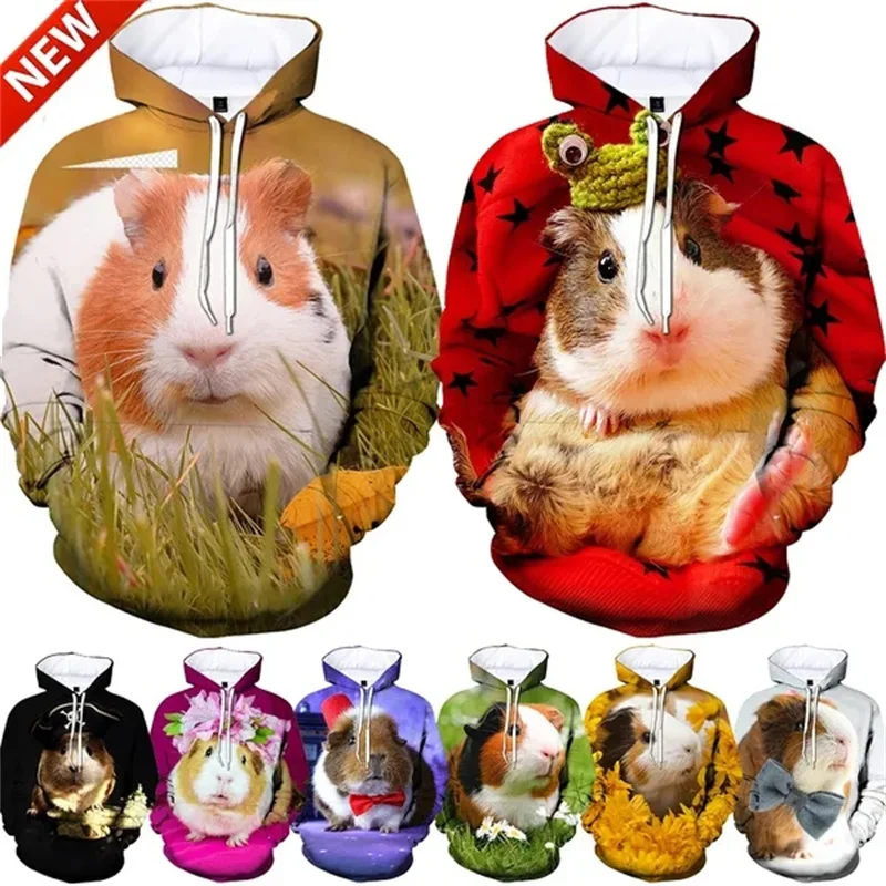 

3D Guinea Pig Printing Hoodies For Men Cute Animal Graphic Hooded Sweatshirts Kids Funny Pullovers Women Winter Clothing Hoodie