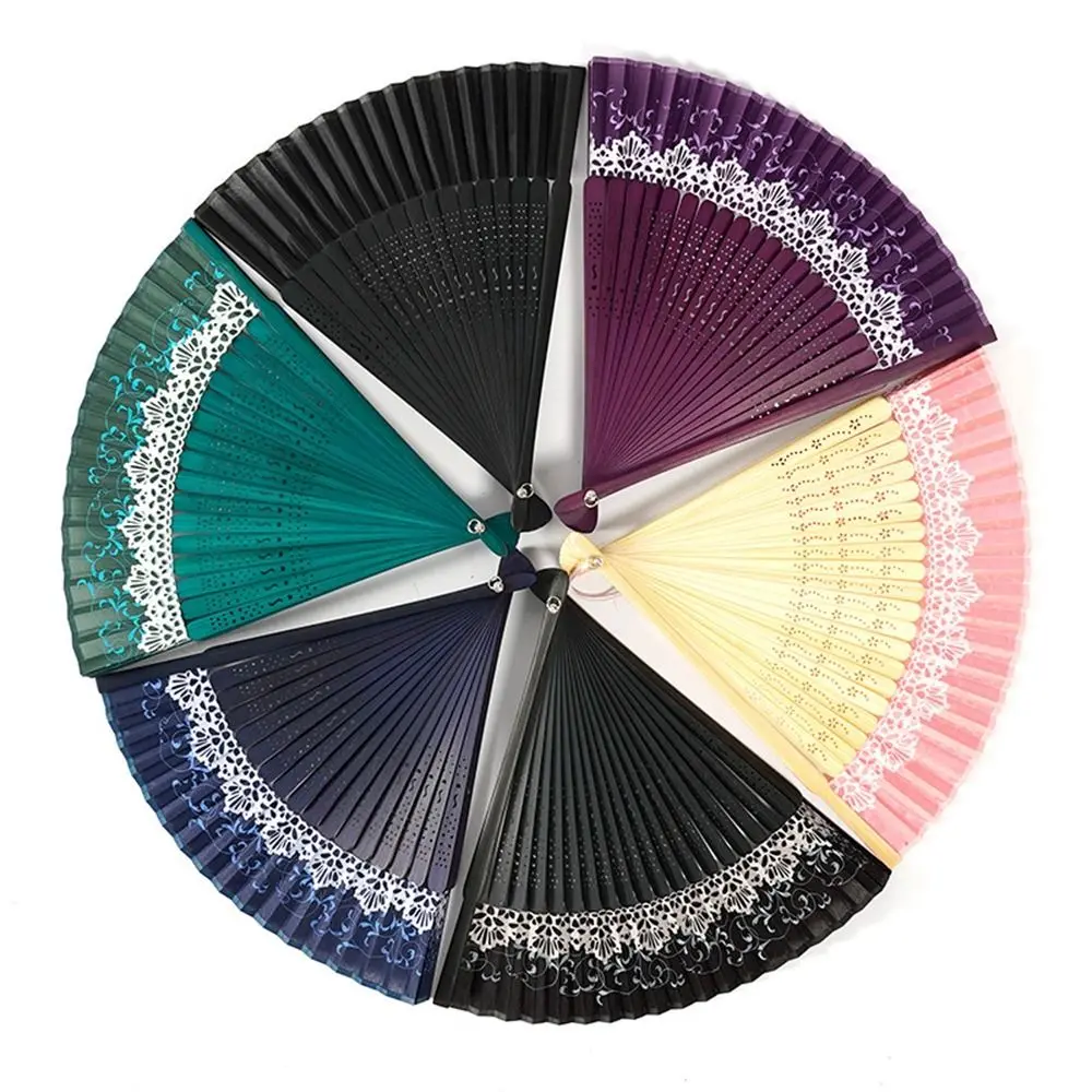 Ancient Folding Folding Fan With Tassel Silk Cloth Dance Fan Bamboo Change Color Home Decor