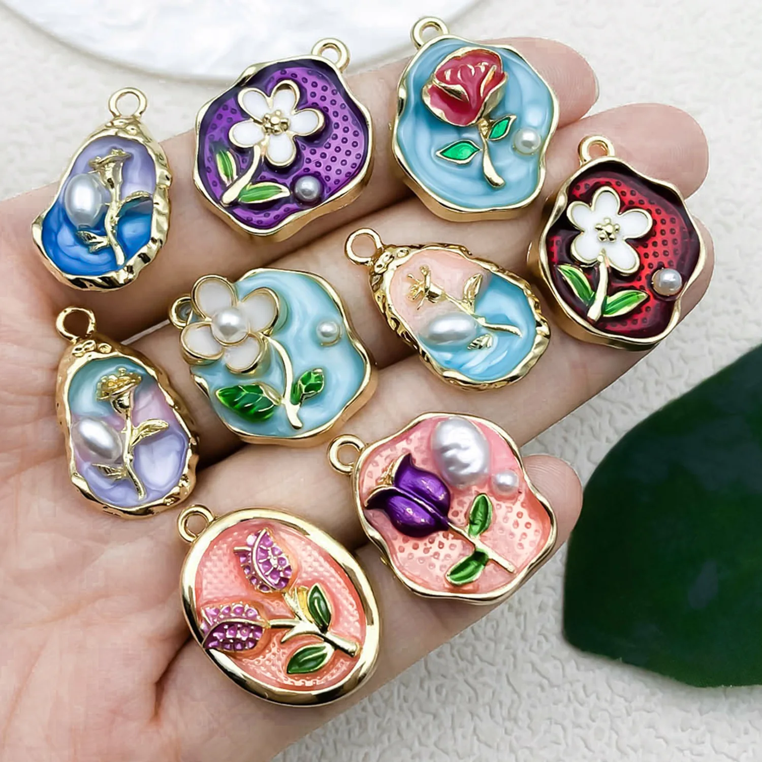 50pcs MIX flower pendant alloy enamel charm DIY accessories of necklace bracelet headdress making fitting material