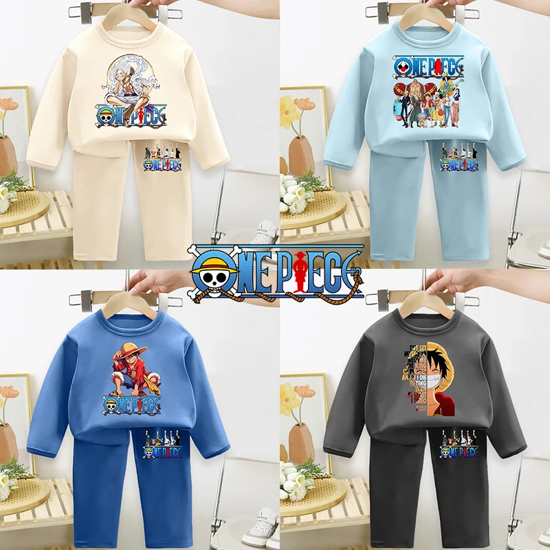 

One Piece Children Pyjamas Set Cartoon Anime Boy Girl Sleepwear Long Sleeved Clothes Kid Pajamas Set Tops Winter Warm Home Wear