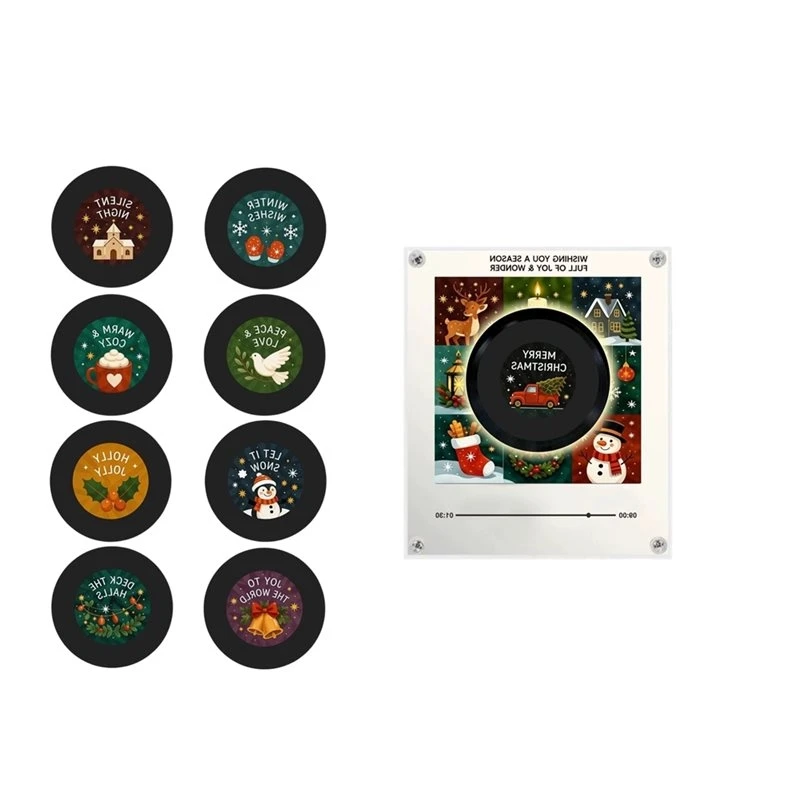 ABLU-Xmas Fridge Magnet Touch To Play Magnetic Music Night Light Built-In LED Vinyl Record Player Christmas