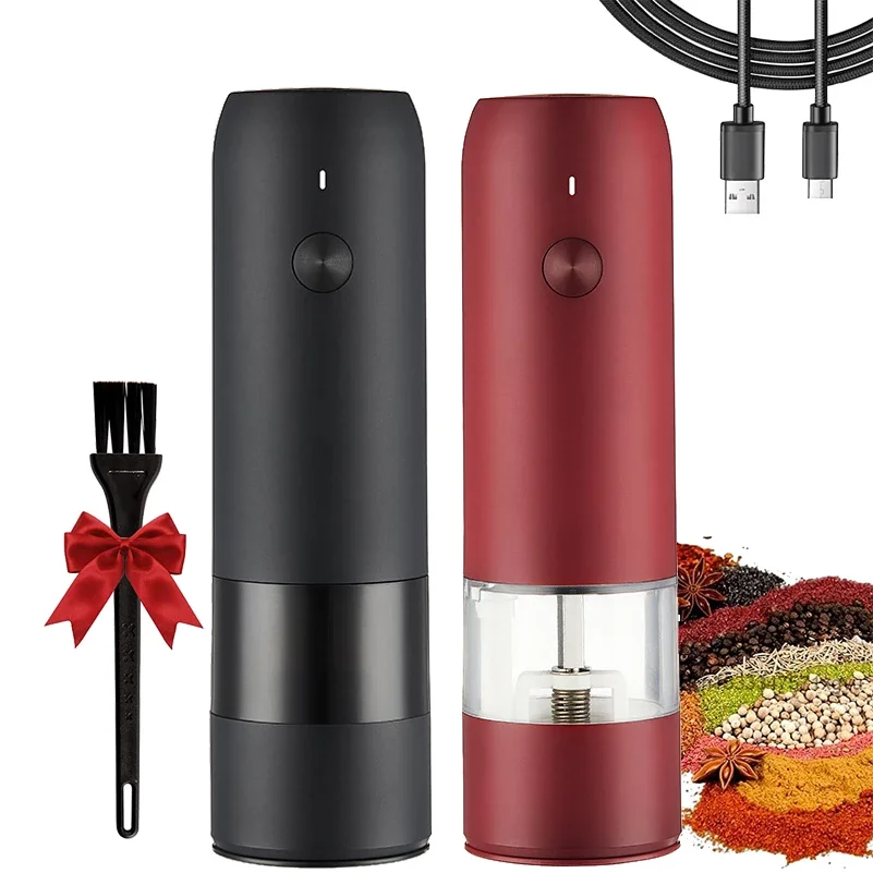 Electric Pepper Grinder Mill, USB Rechargeable Salt and Pepper Grinder Ceramic Grind LED Light, Adjustable Coarseness No Battery