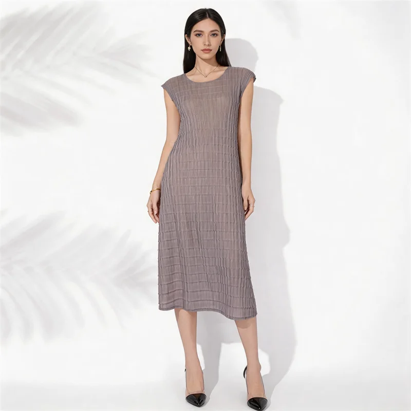Miyake Pleated Women's Casual Dress 2026 Summer New Loose Slimming Commuting Temperament Mid-length Tank Top