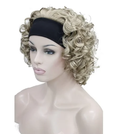 Perucas Curtas com Headband para Mulheres, Cabelo Preto e Loiro