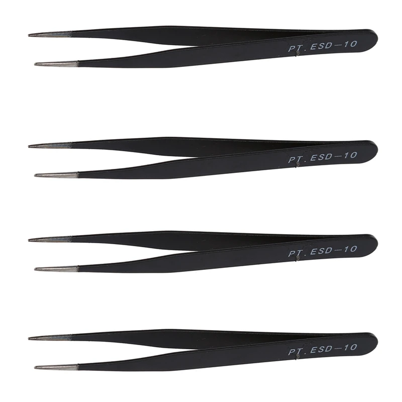 4X Black Metal Straight Sharp Tip Tweezer