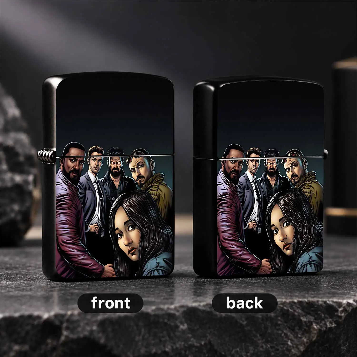 Creative Comic Style 5-Person Group Portrait Lighter, Dark Atmospheric Graphic Themed Portable Ignition Tool, Cool Unique Collectible Accessory, Suitable For Daily Use, Outdoor Activities, Gifting To Anime Fans And Trendy Friends For All Sc
