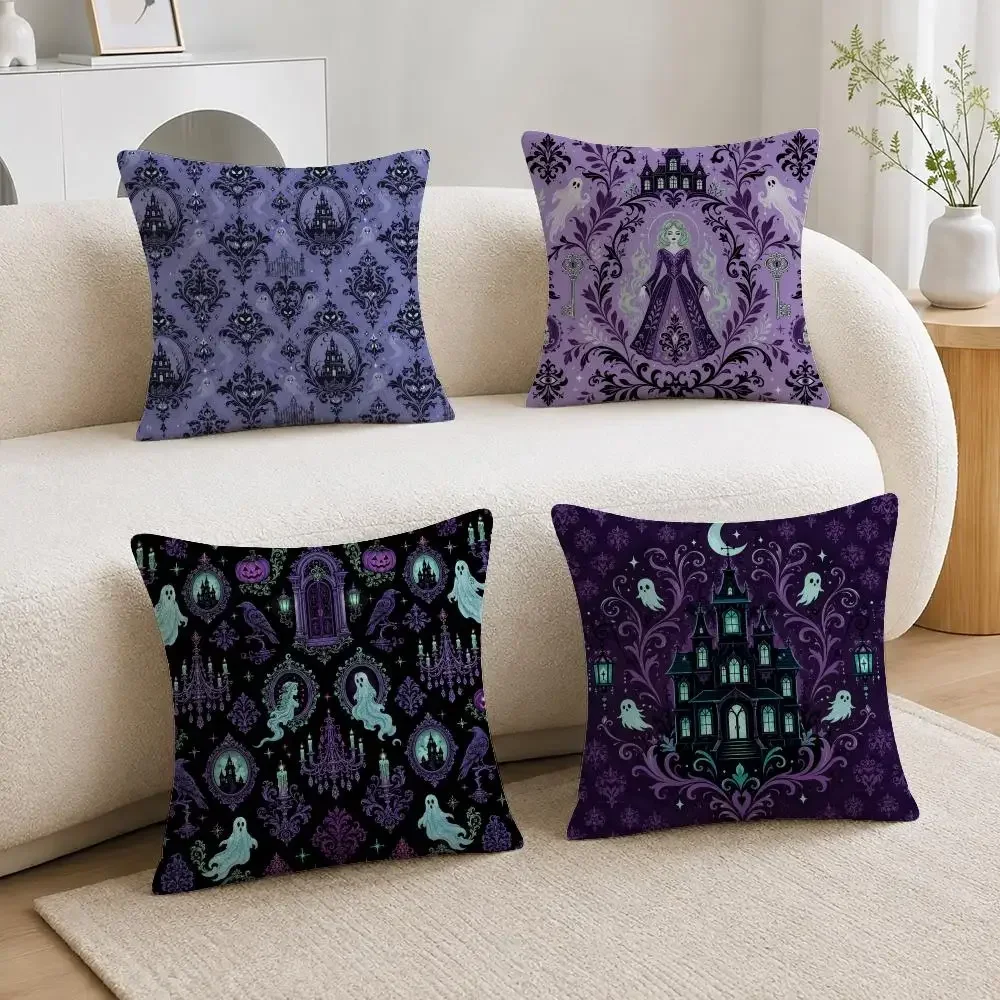 Spooky Gothic Custom Nordic Haunted Mansion Purple With Madame Cushion Cover Soft Fluffy Short Plush  Pillow Case Home Decor